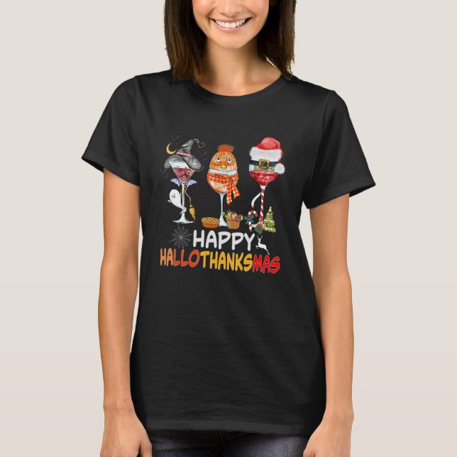 Camiseta Feliz Hallothanksmas Vinos Wasses Santa Hat (Anverso)