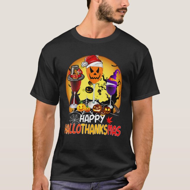 Camiseta Feliz Hallothanksmas Vinos Wasses Santa Hat (Anverso)