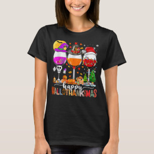 Camiseta Feliz Hallothanksmas Vinos Wasses Santa Hat