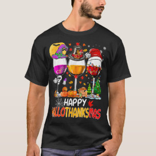 Camiseta Feliz Hallothanksmas Vinos Wasses Santa Hat