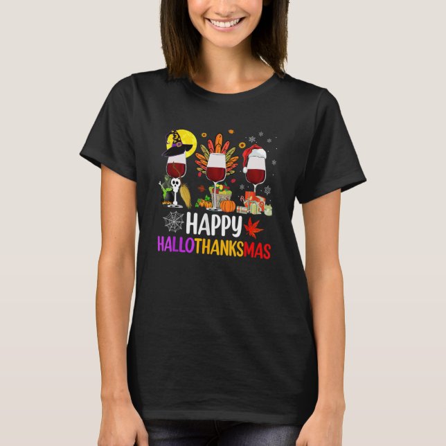 Camiseta Feliz Hallothanksmas Vinos Wasses Santa Hat (Anverso)