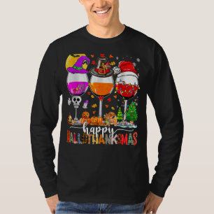 Camiseta Feliz Hallothanksmas Vinos Wasses Santa Hat