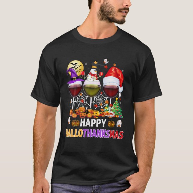 Camiseta Feliz Hallothanksmas Vinos Wasses Santa Hat (Anverso)