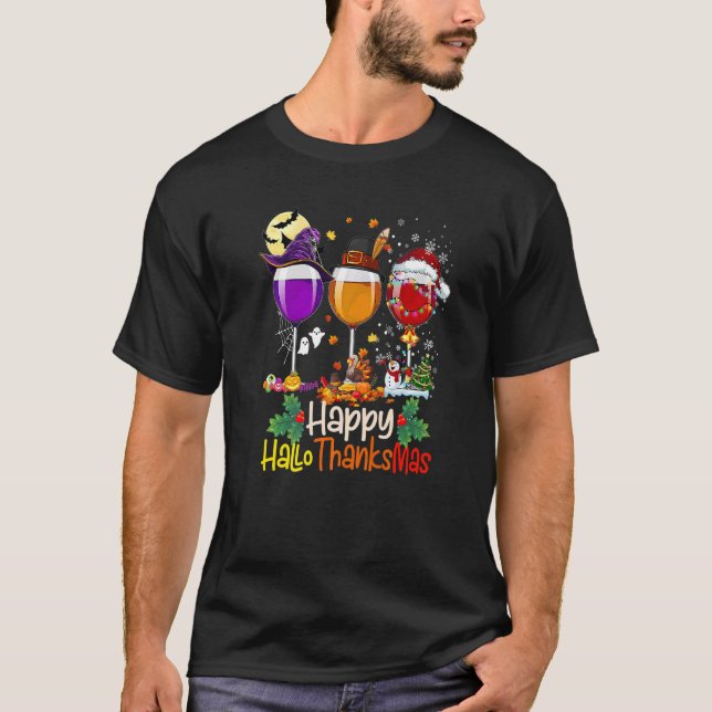Camiseta Feliz Hallothanksmas Vinos Wasses Santa Hat (Anverso)
