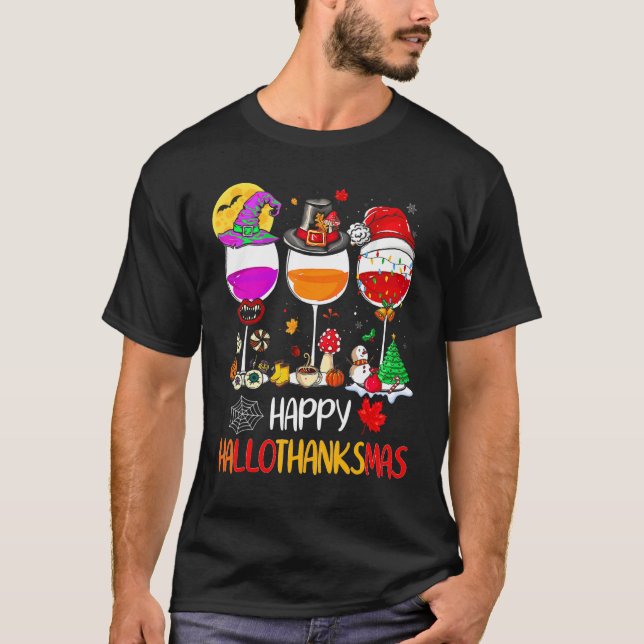 Camiseta Feliz Hallothanksmas Vinos Wasses Santa Hat (Anverso)