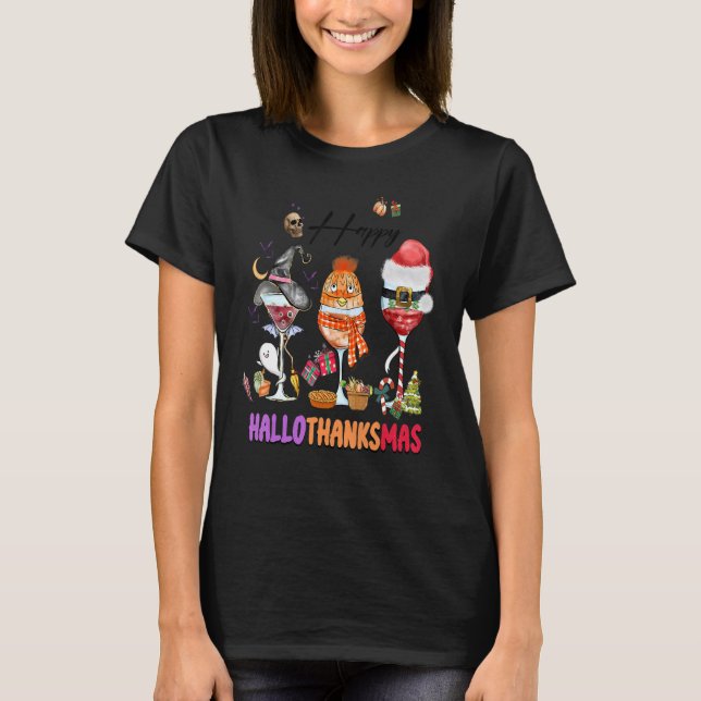 Camiseta Feliz Hallothanksmas Vinos Wasses Santa Hat (Anverso)