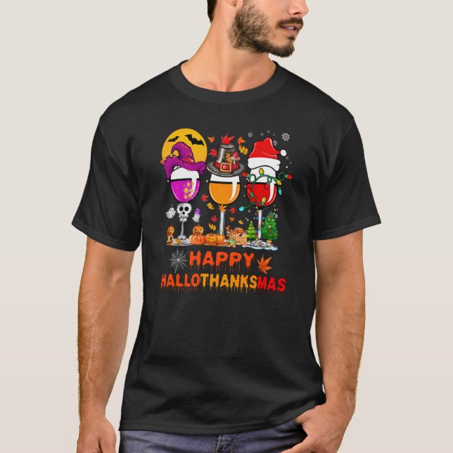 Camiseta Feliz Hallothanksmas Vinos Wasses Santa Hat (Anverso)