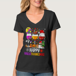Camiseta Feliz Hallothanksmas Vinos Wasses Santa Hat