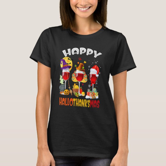 Camiseta Feliz Hallothanksmas Vinos Wasses Santa Hat (Anverso)