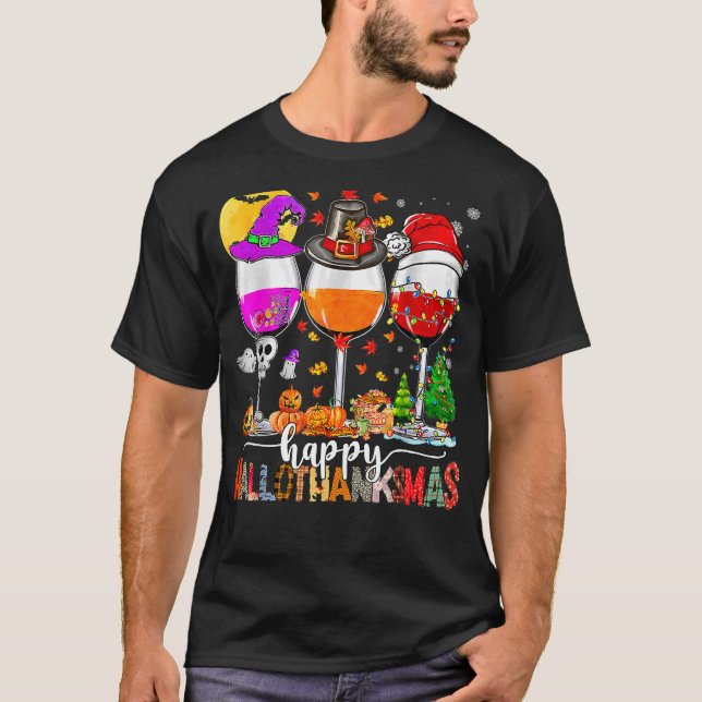 Camiseta Feliz Hallothanksmas Vinos Wasses Santa Hat (Anverso)