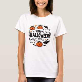 Camiseta Feliz Halloween 2024 Calabaza, fantasma y murciéla