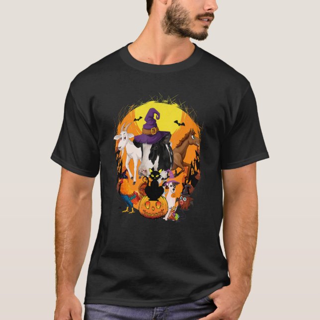 Camiseta Feliz Halloween Animal Black Cat Dog Cow Pig Roos (Anverso)