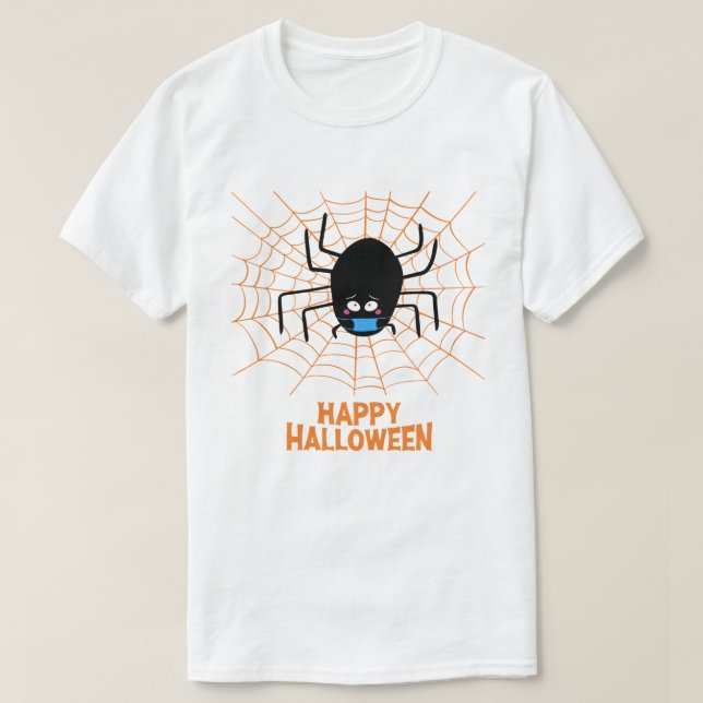 Camiseta Feliz Halloween | Araña Con Una Máscara (Diseño del anverso)