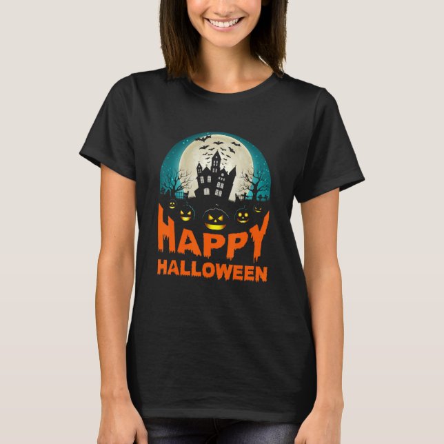 Camiseta Feliz Halloween atormentado estadio de cementerio  (Anverso)
