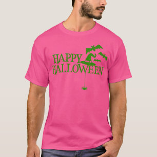 Camiseta Feliz Halloween Bats Spider Witch Gorra Green