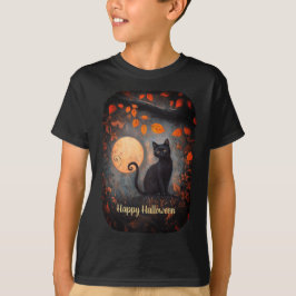 Camiseta Feliz Halloween Black Cat Full Moon Art