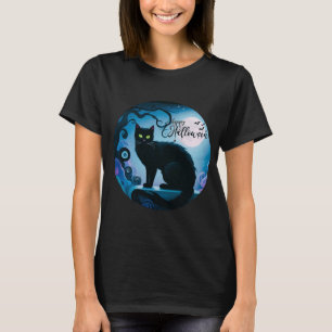 Camiseta Feliz Halloween Black Cat Full Moon Halloween