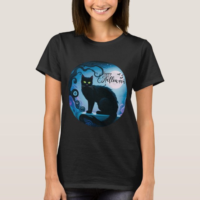 Camiseta Feliz Halloween Black Cat Full Moon Halloween (Anverso)