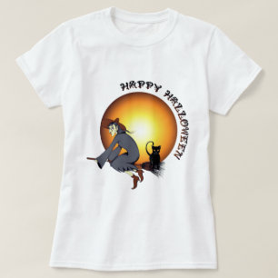 Camiseta Feliz Halloween Black Cat y Witch