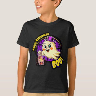 Camiseta Feliz Halloween BOO! Adorable Fantasma Retro con L
