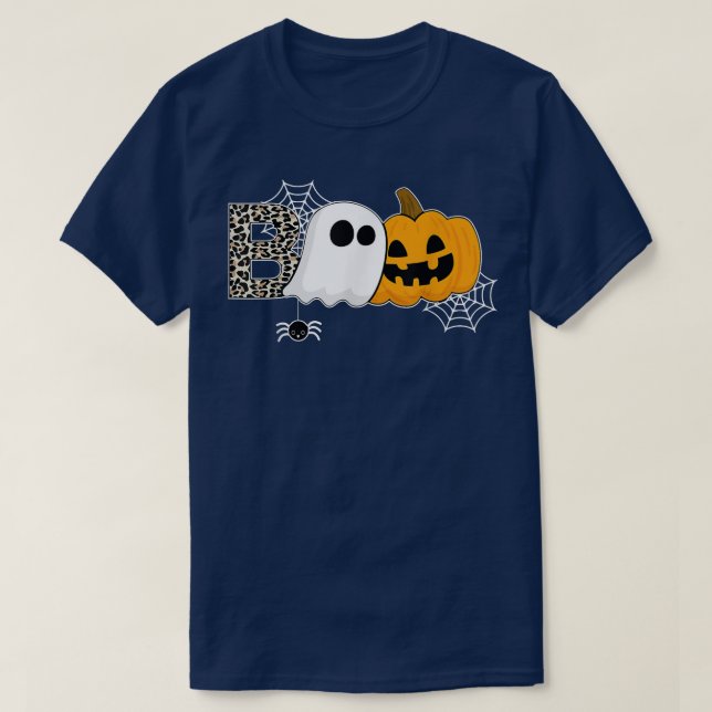 Camiseta feliz halloween boo arañas bruja gorra calabaza419 (Diseño del anverso)
