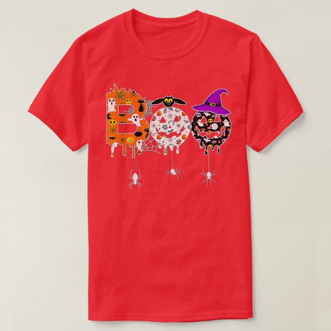 Camiseta Feliz Halloween Boo Spiders Y Witch Gorra Hallowee (Diseño del anverso)