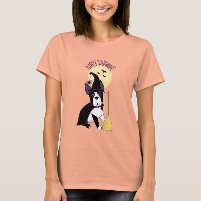 Camiseta Feliz Halloween Boston Terrier Witch (Anverso)
