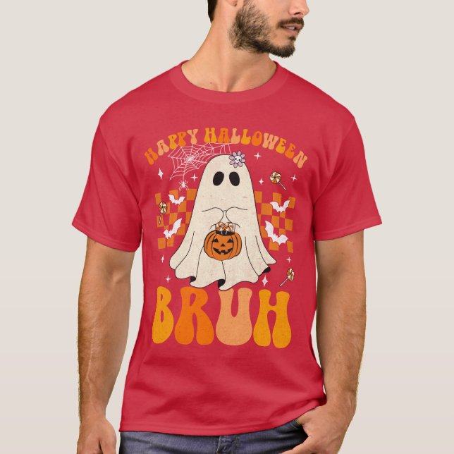 Camiseta Feliz Halloween Bruh Ghost Pumpkin Candick Trick O (Anverso)