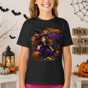 Camiseta Feliz Halloween Bruja Adorable Gato Negro Escoba V