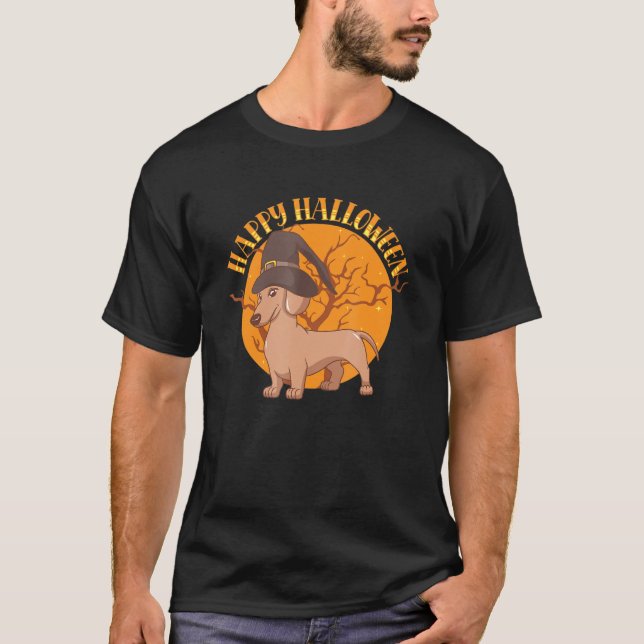 Camiseta Feliz Halloween Bruja Dachshund Weiner Dog Animal (Anverso)
