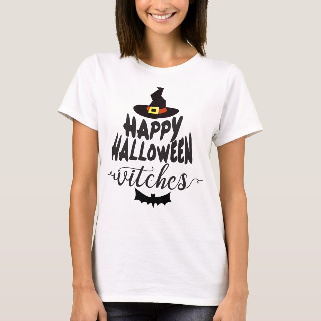 Camiseta Feliz Halloween brujas tipografía Halloween (Anverso)