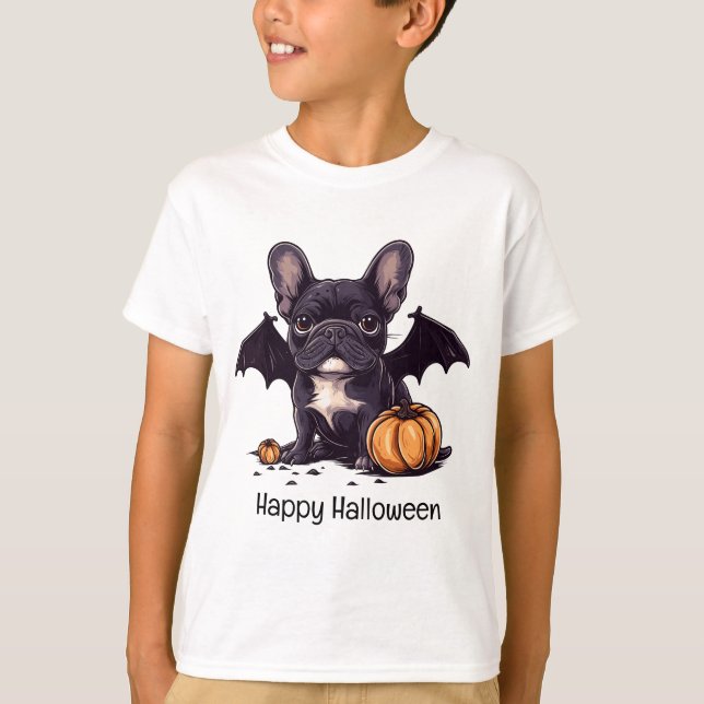 Camiseta Feliz Halloween Bulldog francés Bat Wings (Anverso)
