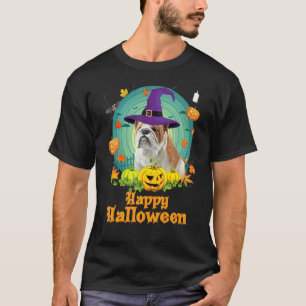 Camiseta Feliz Halloween Bulldog Perro Calabaza Bruja Fanta
