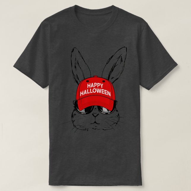 Camiseta Feliz Halloween Bunny Face Gafas de sol Red Cap Ea (Diseño del anverso)