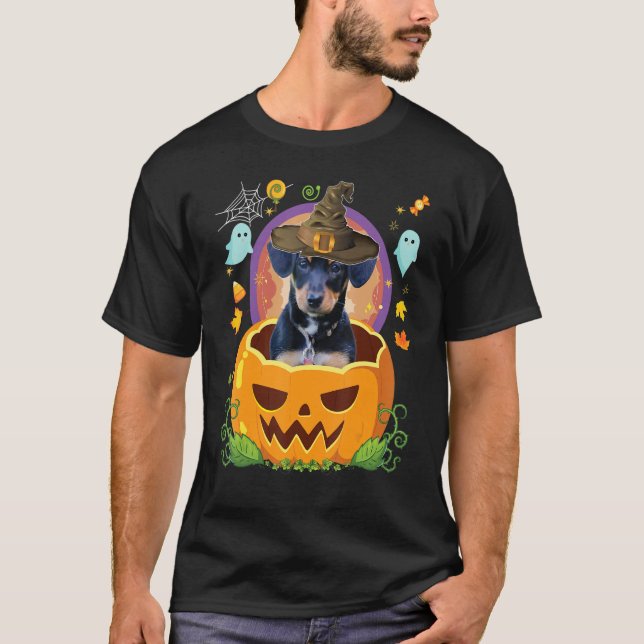 Camiseta Feliz Halloween Calabaza Chiweenie Perro Bruja H (Anverso)