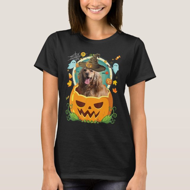 Camiseta Feliz Halloween Calabaza Cocker Cocker Dog Witch C (Anverso)