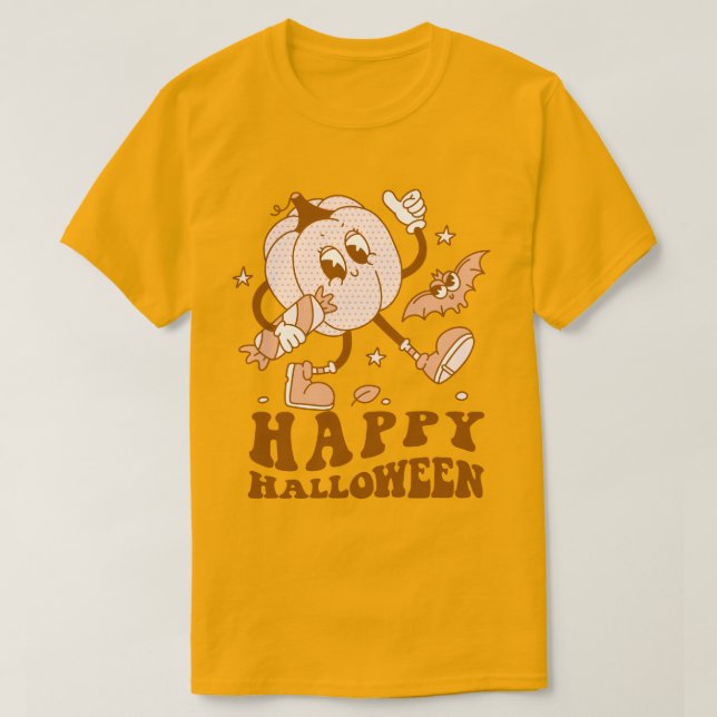 Camiseta Feliz Halloween| Calabaza de punto de Polka retro (Diseño del anverso)