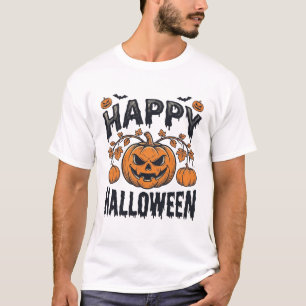 Camiseta Feliz Halloween Calabaza Diseño de Grabado Vintage