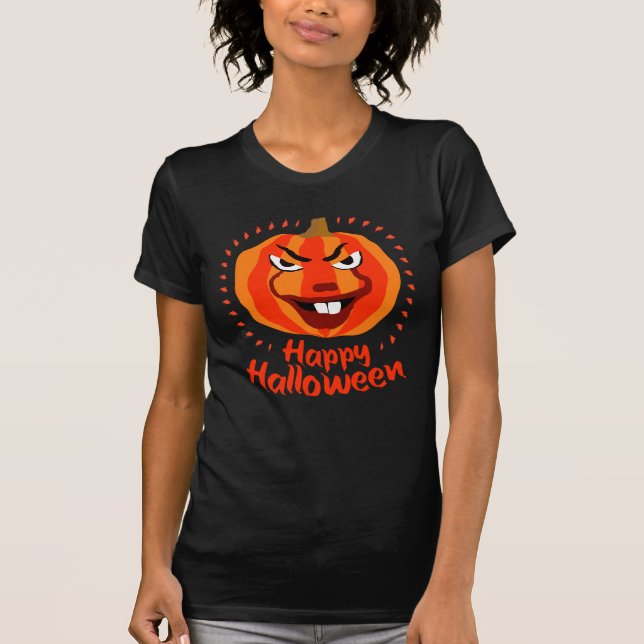 Camiseta 🎃 Feliz Halloween - Calabaza divertida, asustada  (Anverso)