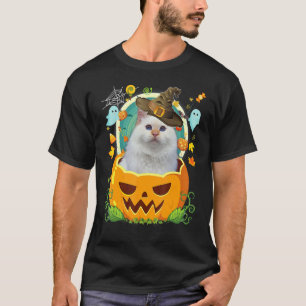 Camiseta Feliz Halloween Calabaza Gato Angora Turco Bruja C