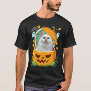 Camiseta Feliz Halloween Calabaza Gato Angora Turco Bruja C