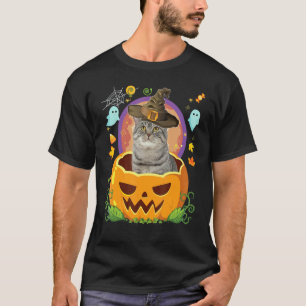 Camiseta Feliz Halloween Calabaza Gato de Pelo Corto Britán
