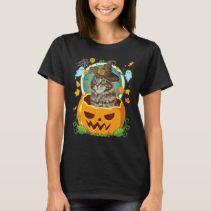 Camiseta Feliz Halloween Calabaza Gato Maine Coon Bruja Lin