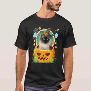Camiseta Feliz Halloween Calabaza Gato Siames Bruja Sombrer