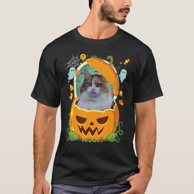 Camiseta Feliz Halloween Calabaza Manx Gato Bruja lindo Gor (Anverso)