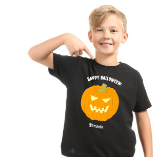 Camiseta Feliz Halloween Calabaza Nombre personalizado Niño