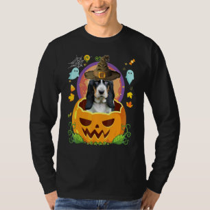 Camiseta Feliz Halloween Calabaza Perro Basset Hound Bruja 