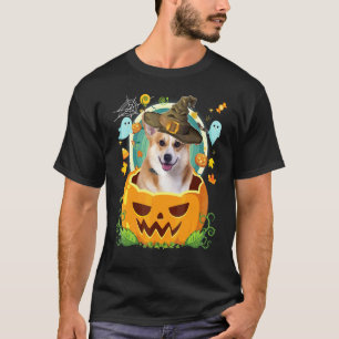 Camiseta Feliz Halloween Calabaza Perro Corgi Galés Bruja L