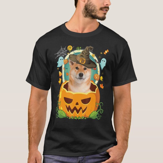 Camiseta Feliz Halloween Calabaza Shiba Inu Perro Bruja H (Anverso)