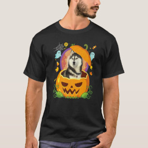 Camiseta Feliz Halloween Calabaza Siberian Husky Perro Bruj
